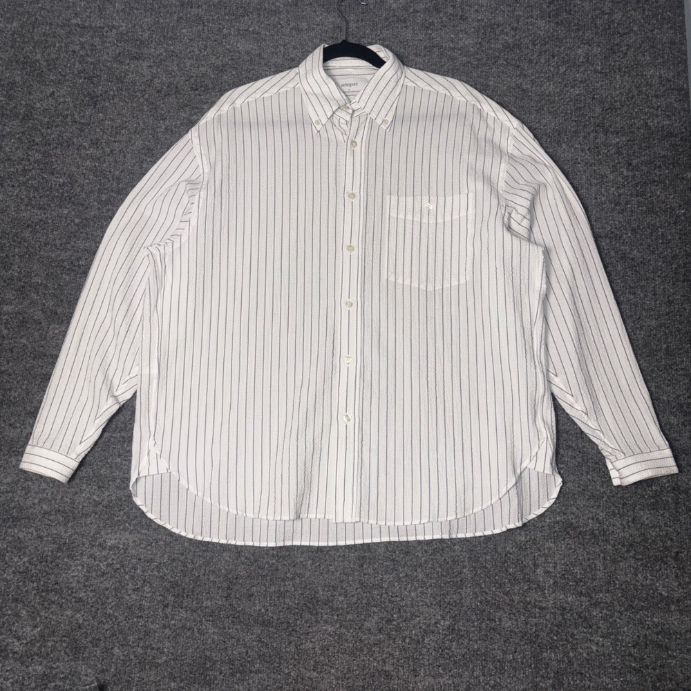 Unfeigned Mens Seersucker Button Down Shirt M Blue White Striped Long Sleeve